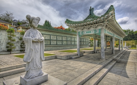 burial site outside kuala lumpur hdr - cemetery, oriental, hdr, pagoda, statue