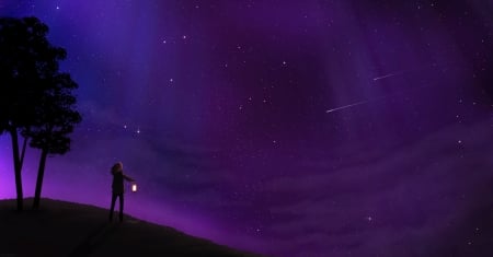 Shooting stars - night, purple, art, shooting stars