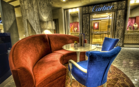 sofa in a cartier jewelry store hdr - store, jewelry, hdr, chairs, interior, soda