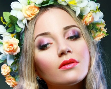 Pretty Face - flowers, face, woman, make up