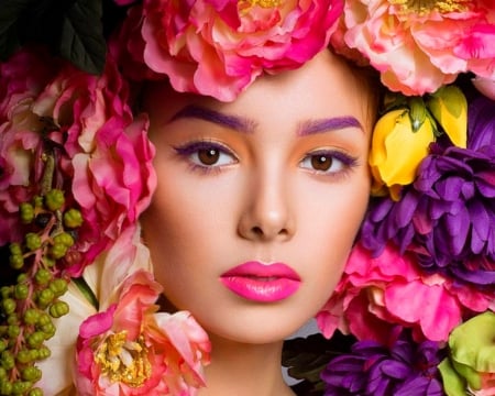 Pretty Face - flowers, face, woman, model