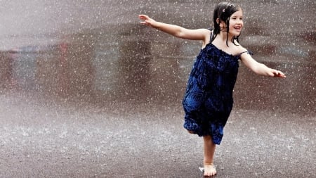 Cute Little Girl - summer, road, happy, rain