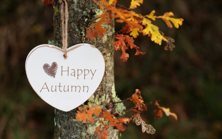 Happy Autumn - nature, season, autumn, heart, colorful, leaves, tree, happy