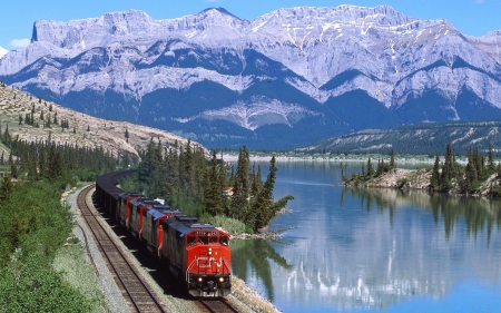 Train Travel - lake, train, ride, mountain