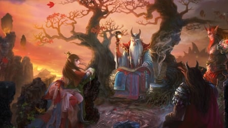 King - king, fantasy, elf, trees, art