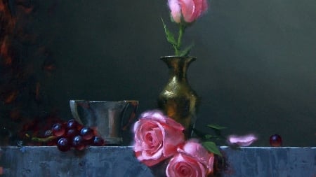 Still Life - flowers, still life, roses, pink