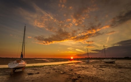 The Sky - tide, sunset, boat, clouds