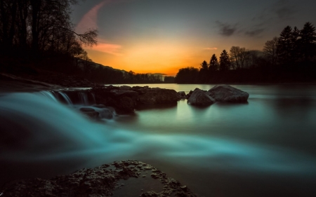 River Sunset - forest, trees, sunset, river