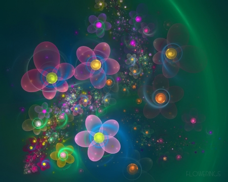 Flowers - abstract, purple, green, texture, flower, pink, fractal, luminos