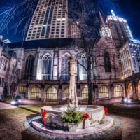 church courtyard in chicago hdr