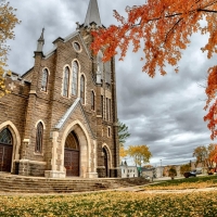 british church in autumn hdr