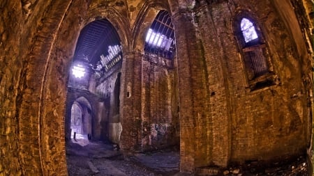 spooky abandoned church hdr - windows, church, arches, abandoned, hdr