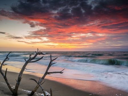 Dusky Beach - nature, ocean, beach, clouds, sea, dusk