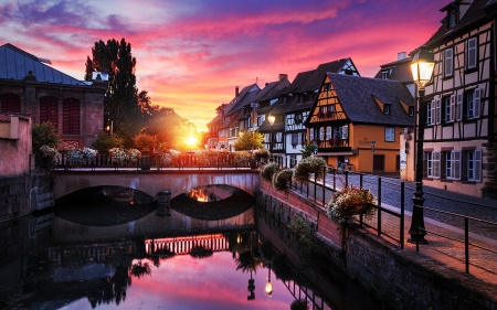 City at Night - street, city, cenal, bridge