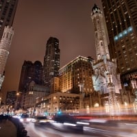 chicago at night in long exposure