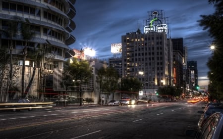 city street at night hdr - street, city, night, hdr, lights