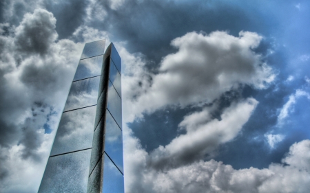 clouds reflected on a marble monolith hde - reflection, monolith, clouds, monument, hdr