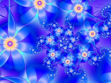 Abstract Flowers - flowers, petals, blue, line