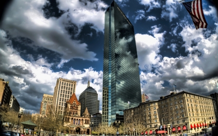 copley plaza in boston mass. hdr - clouds, plaza, skyscrapers, city, hdr