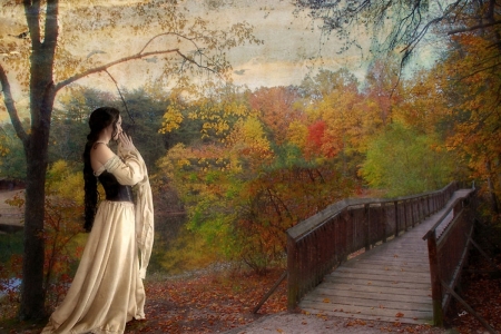 Hope - autumn, fall, lady, girl, hope, bridge, cute