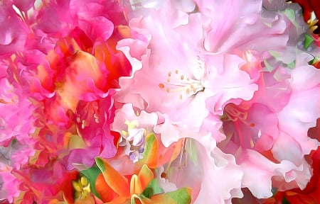 Flowers - flower, pink, art, white, pictura, poster, orange, painting, green