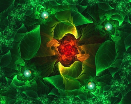 Abstract - abstract, red, green, illusion, texture, flower, fractal, luminos