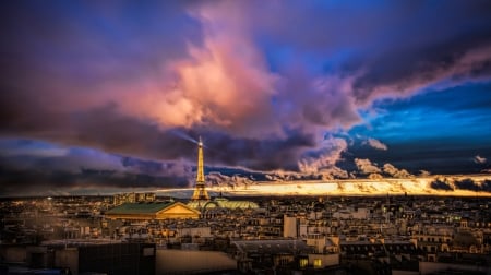 storm over eifel tower hdr - storm, clouds, lights, towers, hdr, city