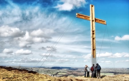 easter cross at whaefe valley england - cross, valley, sky, mountain top, hikers