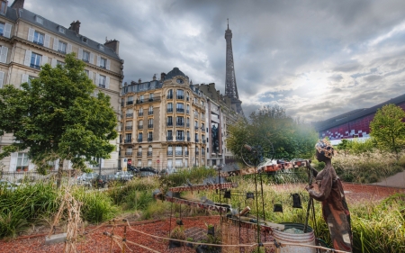 eifel tower from a city garden hdr - garden, tower, hdr, city, sculpture