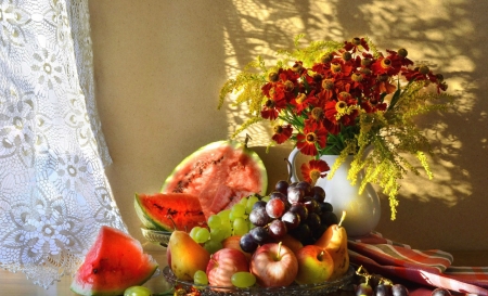 Still Life - flowers, fruits, still life, autumn