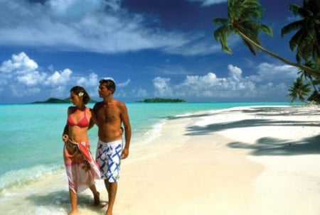 Beach Stroll - sand, lovers, sea, waves