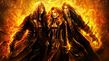 Vampires - girl, orange, man, vampire, black, fantasy, fire, woman, luminos