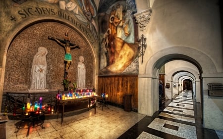 exploring the church - votive candles, jesus, church, hallway