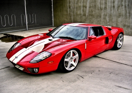 Ford-GT - gt, white stripes, custom wheels, red