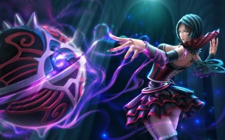 Orianna - girl, fantasy, purple, game, pink, blue, league of legends, green, orianna