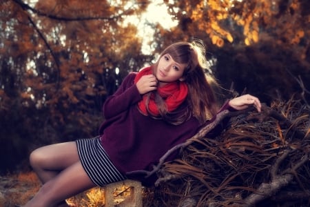 Autumn girl - tree, girl, view, autumn