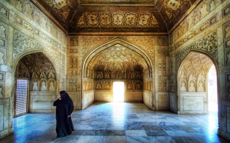 walking through the temple hdr - arches, woman, hdr, marble, temle, ornate