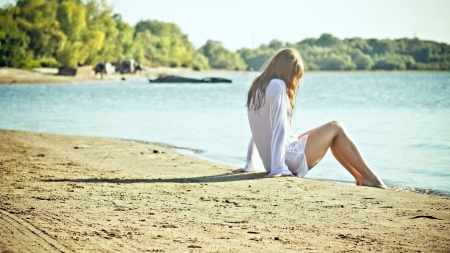 Alone - beach, alone, girl, sea