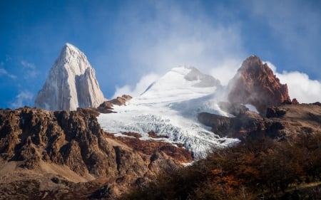 ice covered mountain peak - peak, clouds, ice, mountain