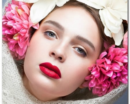 Pretty Face - woman, flowers, make up, model