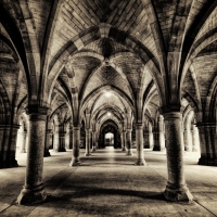 glasgow university cloisters arched hallways hdr