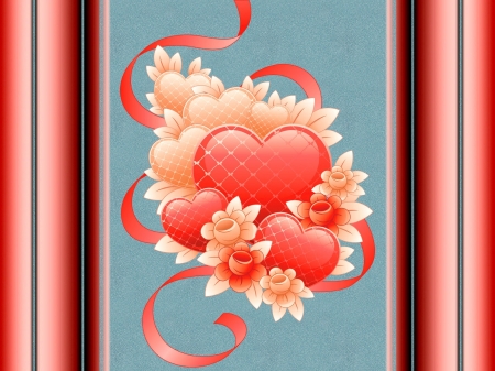 Love - red, card, ribbon, valentine, heart, texture, love, blue