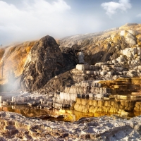 golden mineral mound in yellowstone park