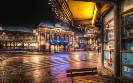 central station in gothenburg sweden hdr - square, staion, lights, hdr, night