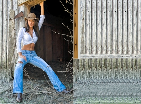 Mine Entrance - style, girls, western, women, models, hats, cowgirls, brunettes, fun, female, minning, boots, fashion