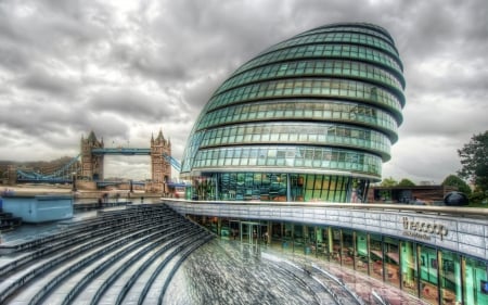 the scoop amphitheater under london city hall hdr - amphitheater, modern, hdr, architecture, building, bridge