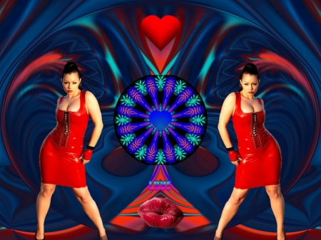 Kisses of Red - eye candy, collage, 3d, fractal, abstract