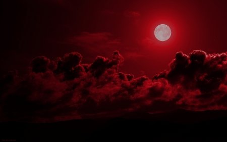 Blood Moon - moon, sky, red, clouds