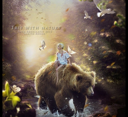 Trip with Nature - bear, abstract, girl, nature