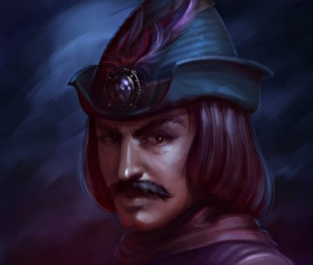 Vlad Tepes - dracula, purple, digital, vlad tepes, vlad dracul, insolense, blue, art, fantasy, hat, man